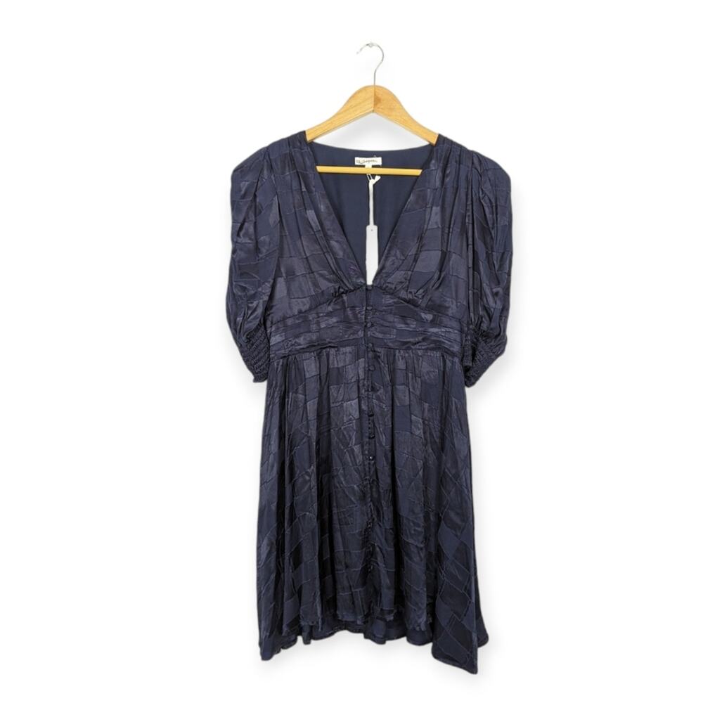 NWT Maisie Navy Puff Sleeve Satin Mini Dress Size S